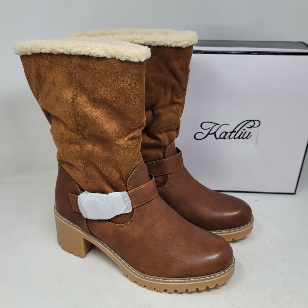 katliu Womens Boots Sz 10 M Mid Calf Casual Dress Fur Lined